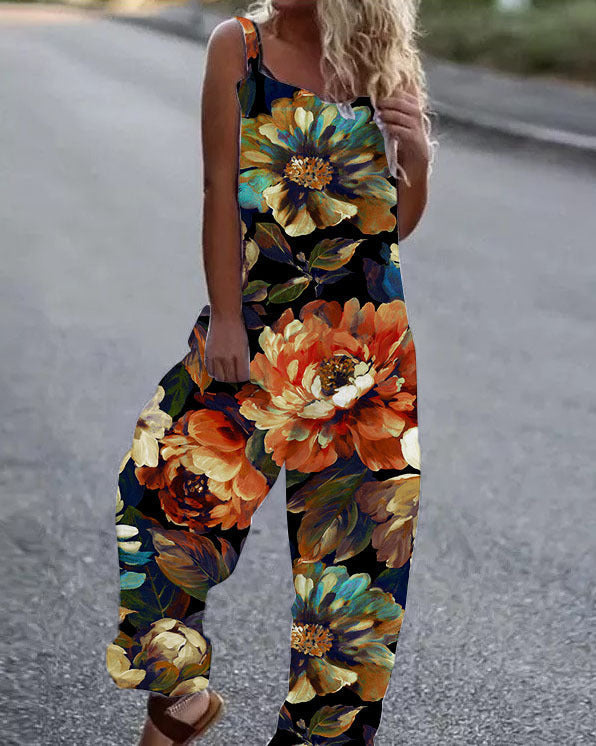 Jumpsuit Blumenmuster Schwarz