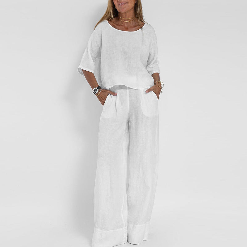 Linen Blend Wide-Leg Trouser Set