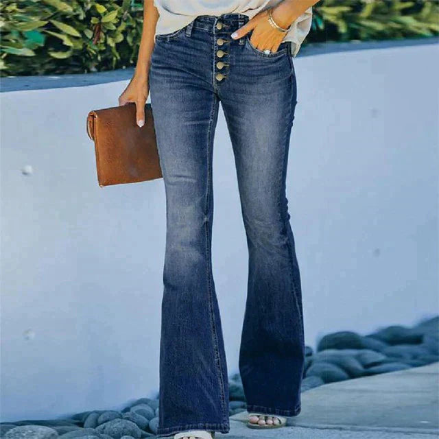 Jeans Bootcut hohe Taille Blau