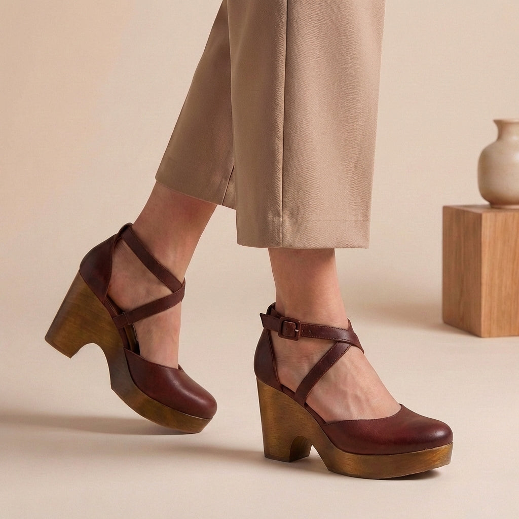 Closed Toe Platform Wedge Shoes with Ankle Strap