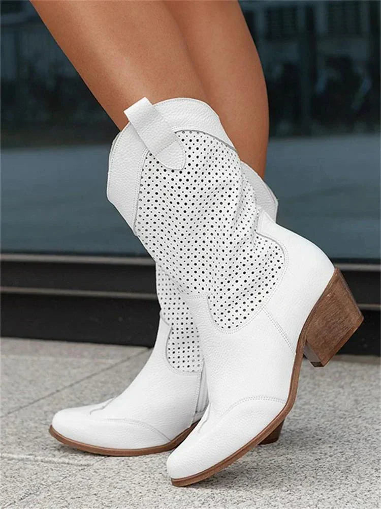 Cowboystiefel Weiß mit Reißverschluss