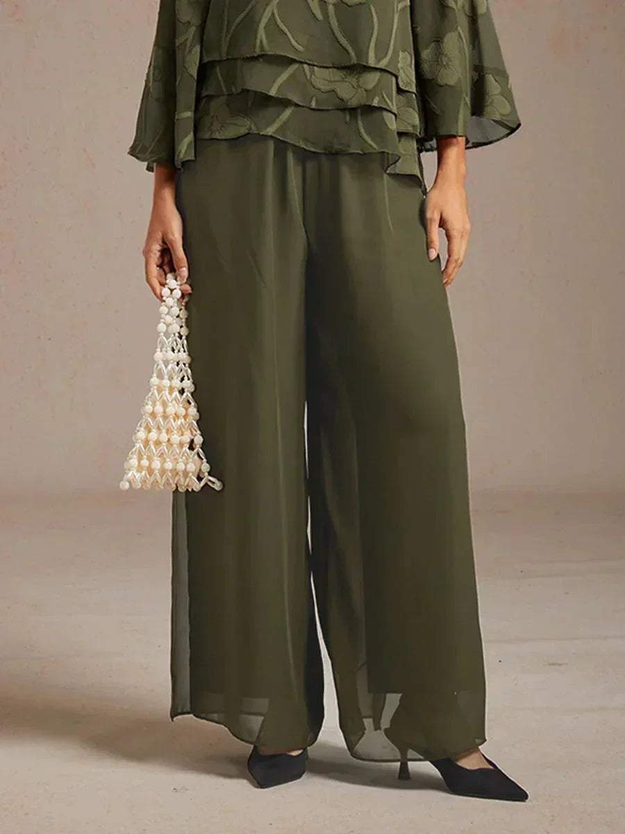 Wide Leg Chiffon Overlay Trousers