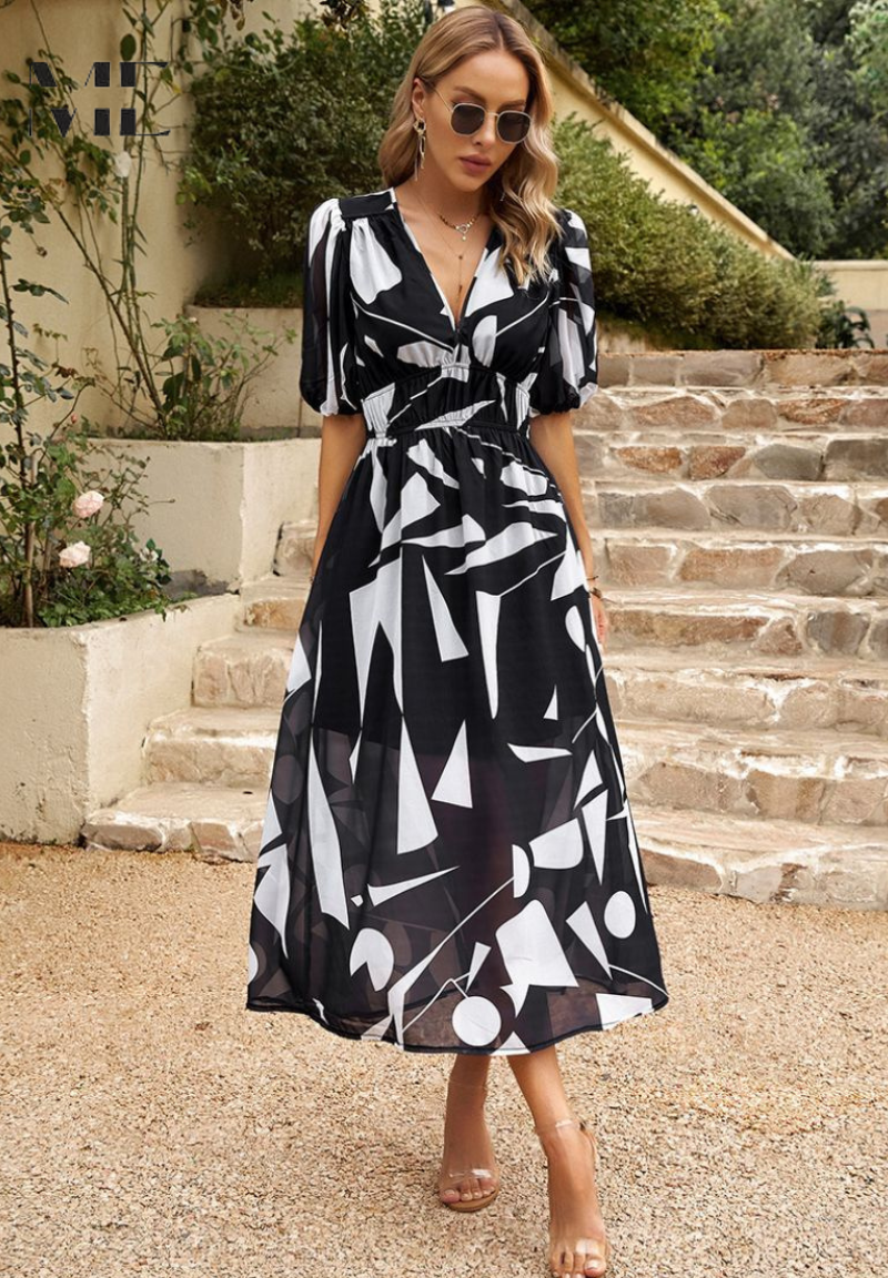 Floral Puff Sleeve Midi Dress