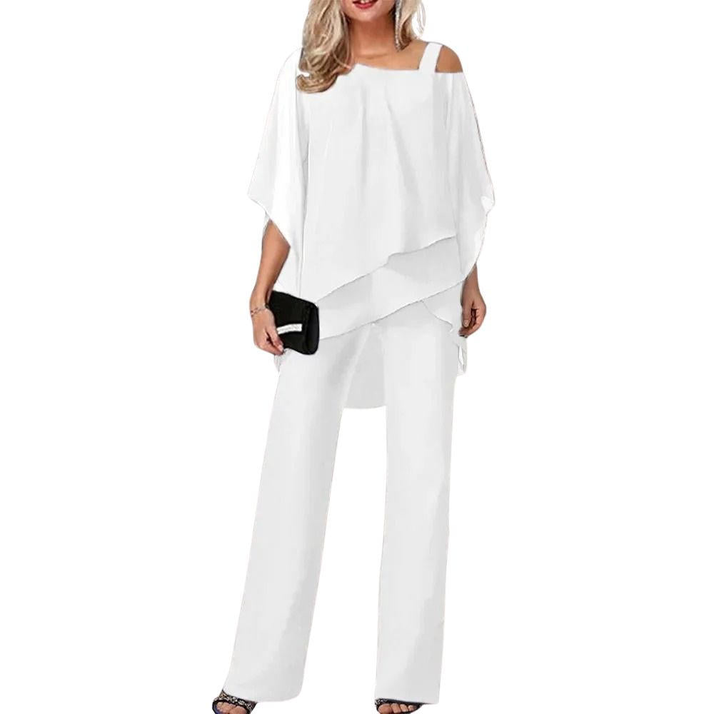 Chiffon Batwing Wide-Leg Trouser Suit