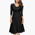 Lace Sleeve Flared A-Line Wedding Guest Midi Dress