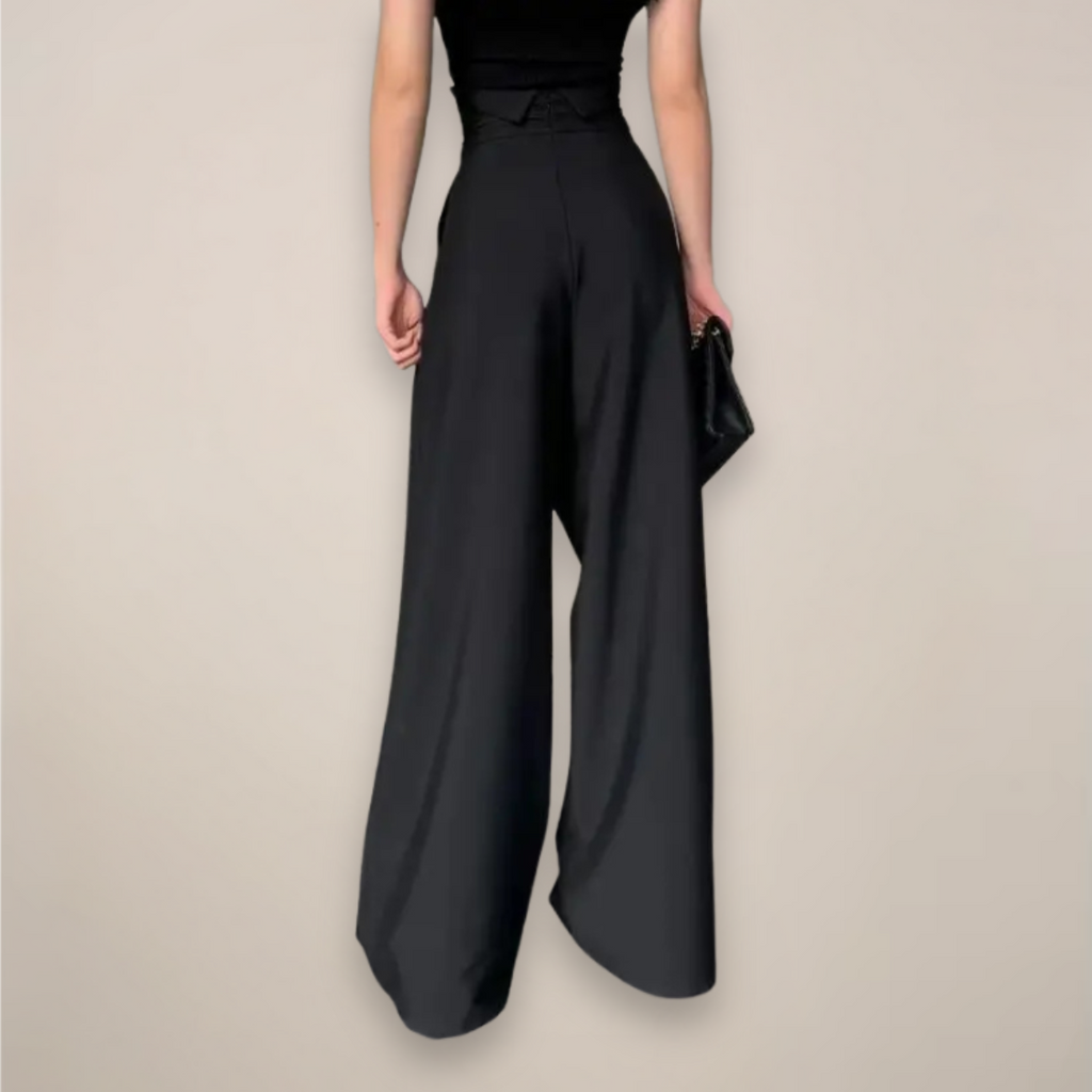High-Waist-Hose Schwarz weites Bein seitlich