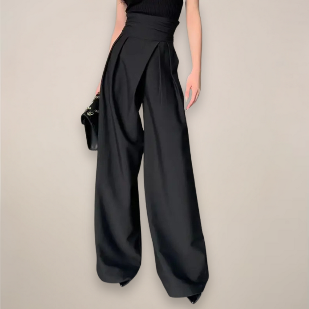 High-Waist-Hose Schwarz weites Bein tailliert