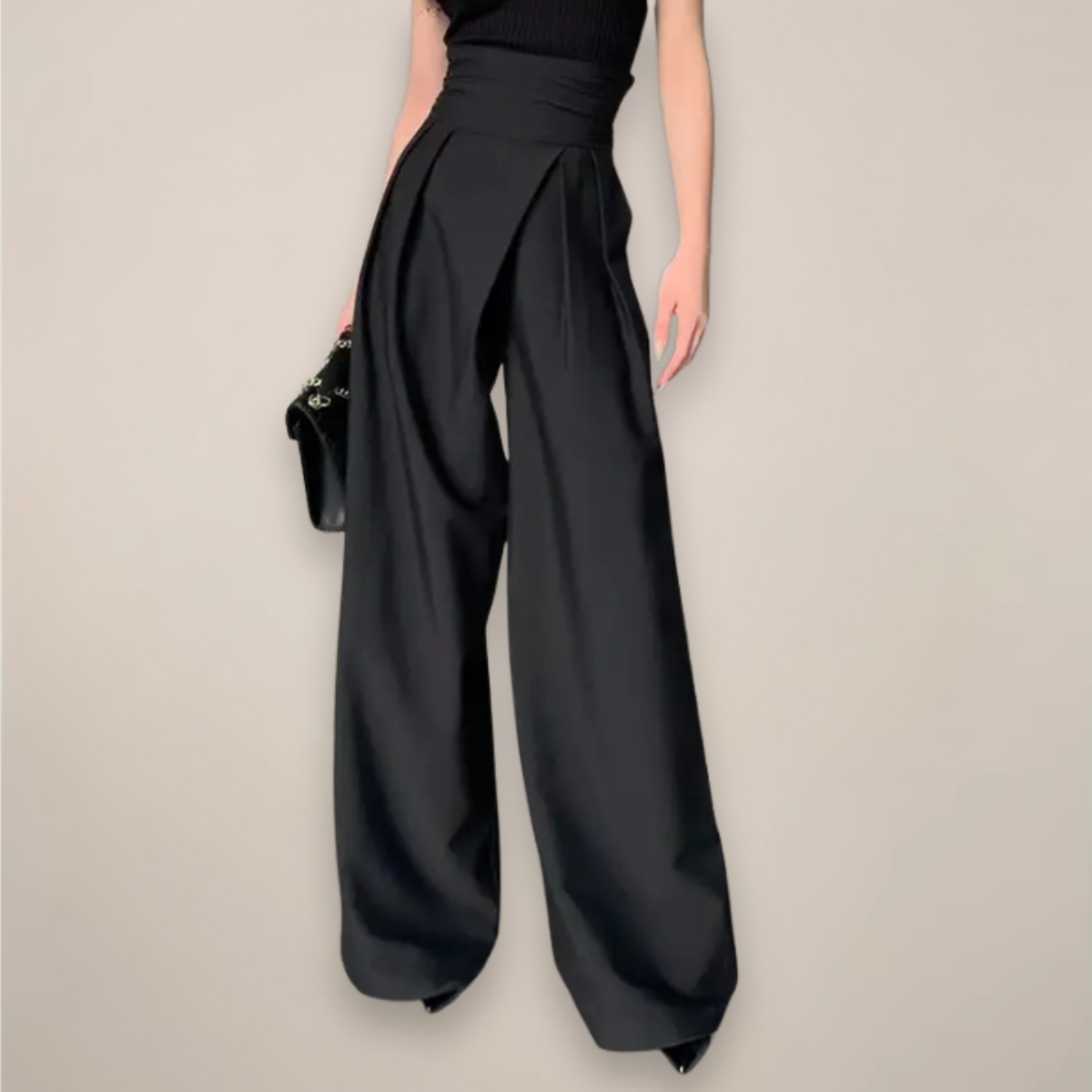 High-Waist-Hose Schwarz weites Bein tailliert