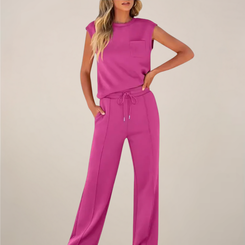 Zweiteiler Set Rosa Top und Hose mit Kordelzug
