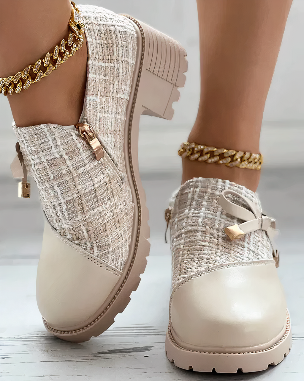 Schuhe Spitze niedriger Absatz Beige