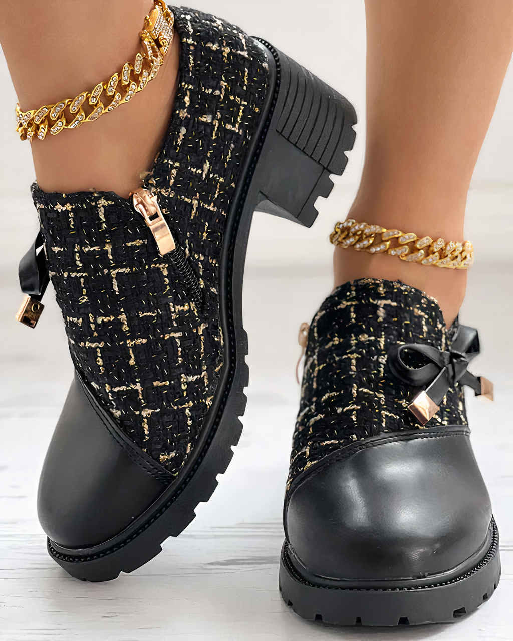 Schuhe Spitze niedriger Absatz Schwarz