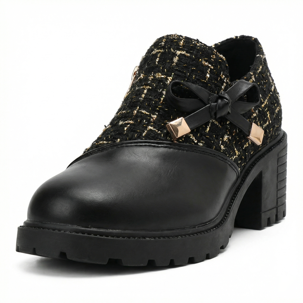 Schuhe Spitze niedriger Absatz Schwarz