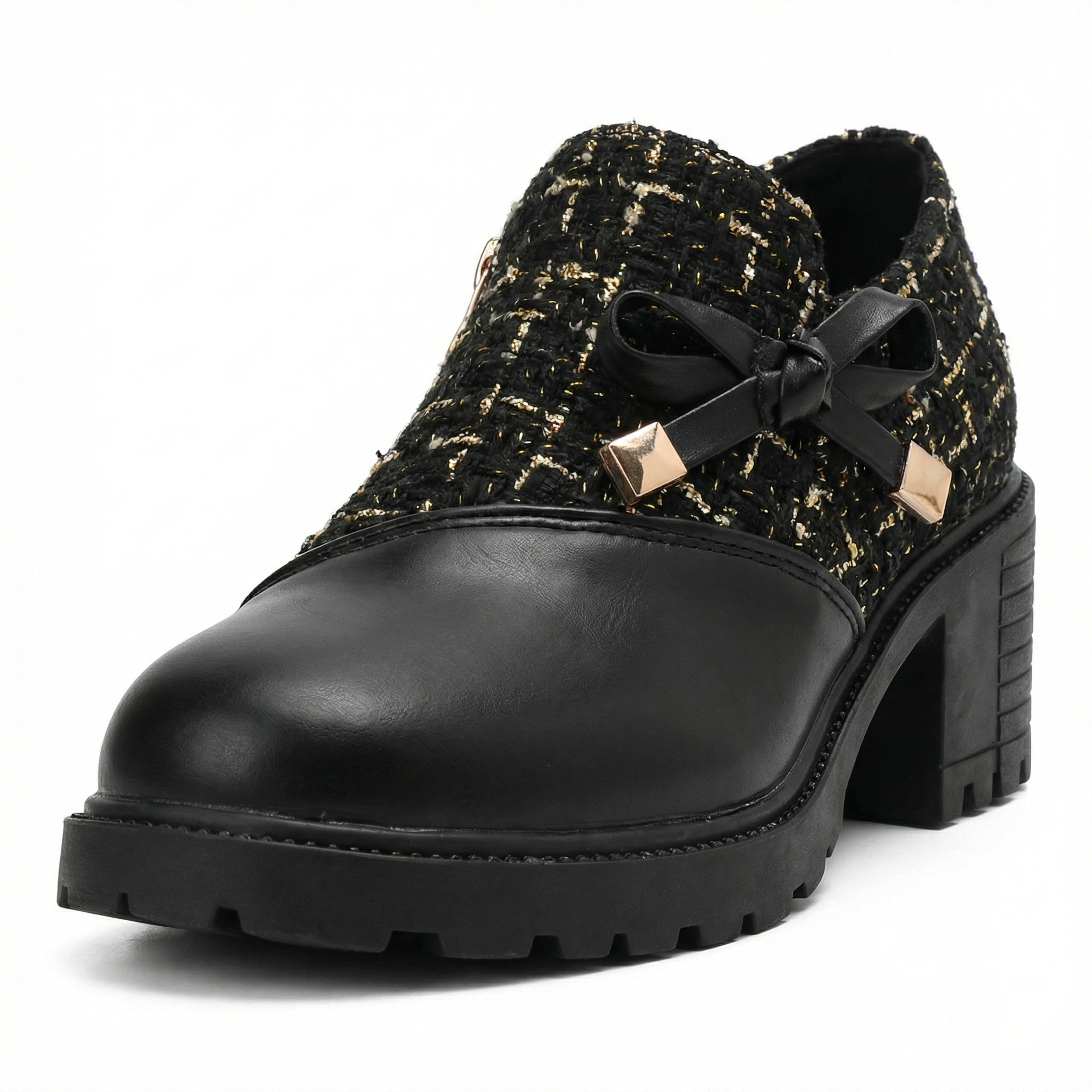 Schuhe Spitze niedriger Absatz Schwarz