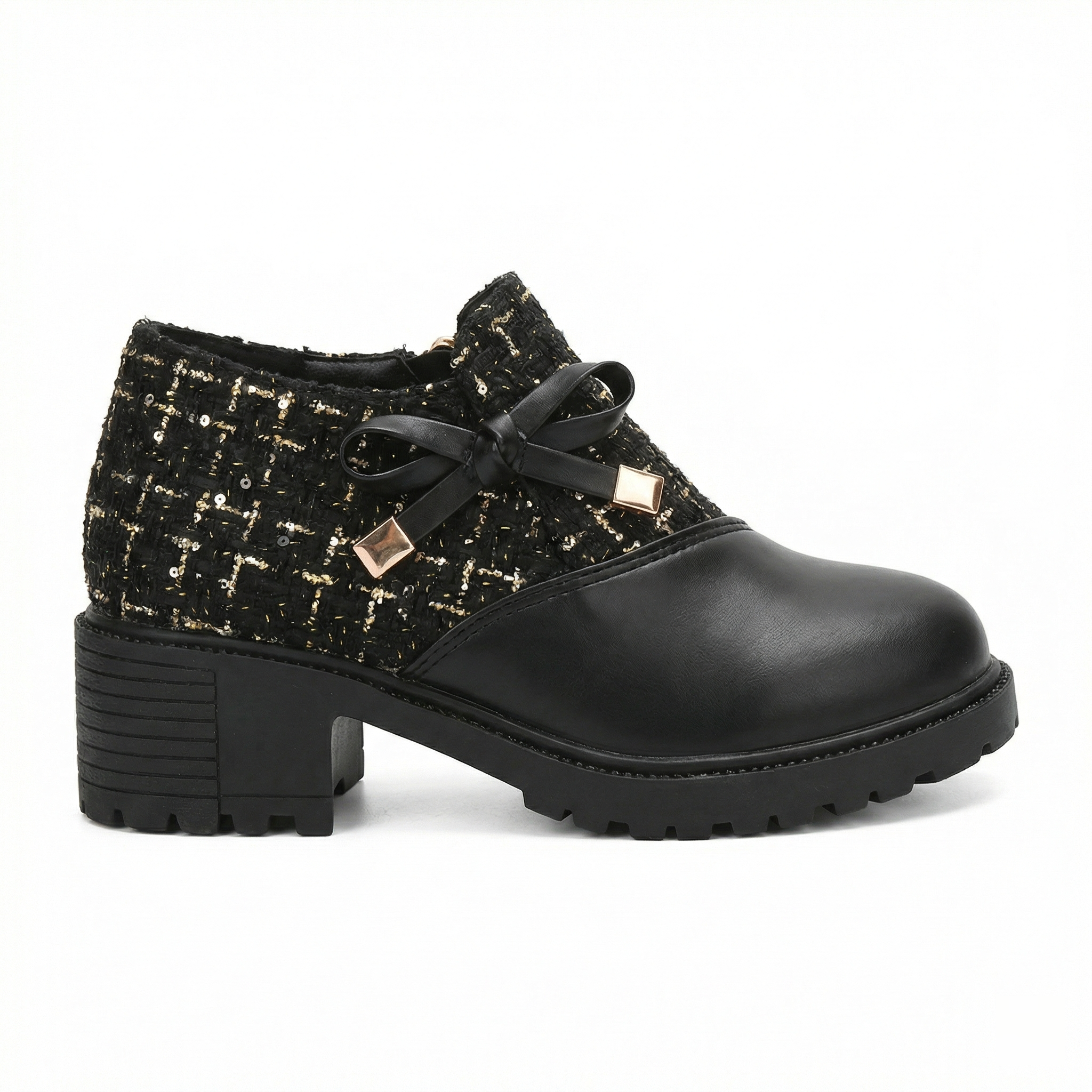Schuhe Spitze niedriger Absatz Schwarz