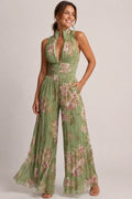 Floral Chiffon Wide-Leg V-Neck Jumpsuit