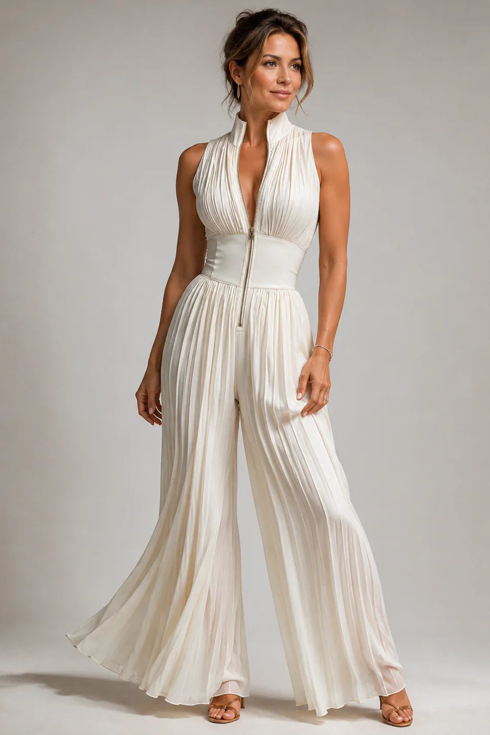 Floral Chiffon Wide-Leg V-Neck Jumpsuit
