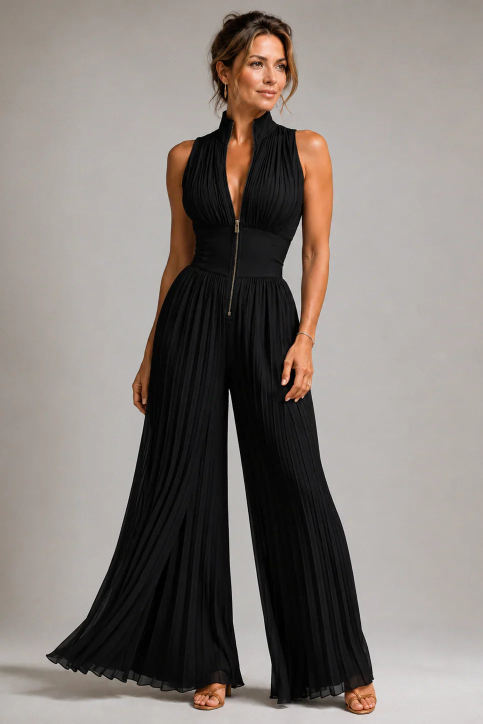 Floral Chiffon Wide-Leg V-Neck Jumpsuit