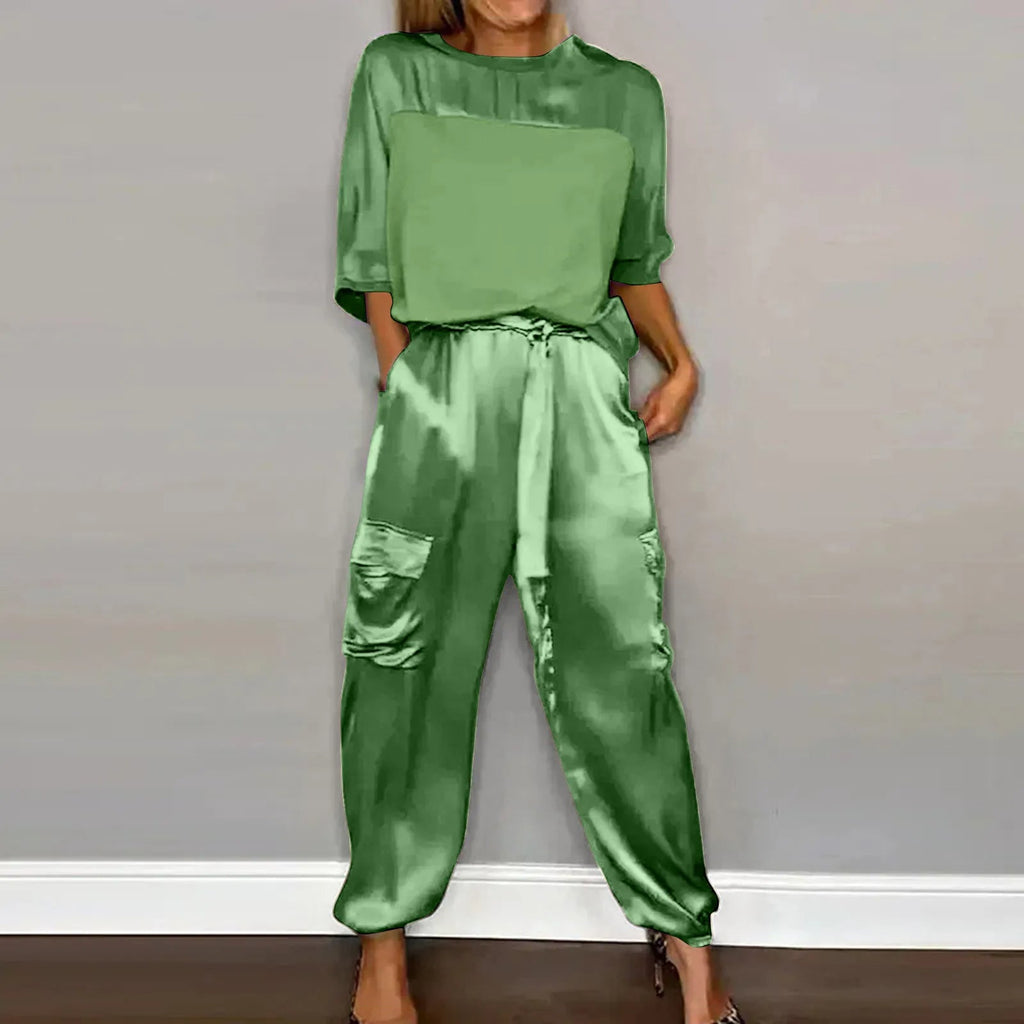 Zweiteiler Satin Bluse Grün