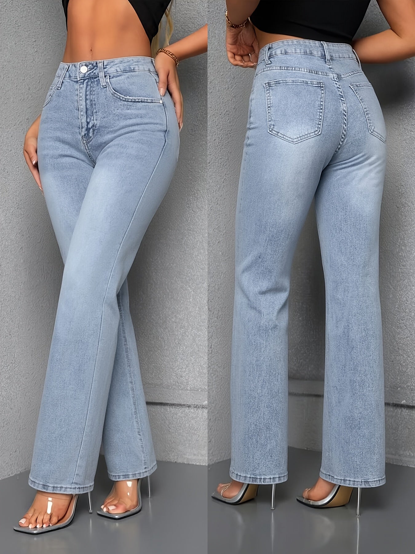 Gerade Wide-Leg Jeans in Puderblau