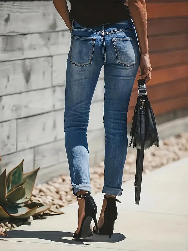 Jeans Stretch Destroyed Mittelblau