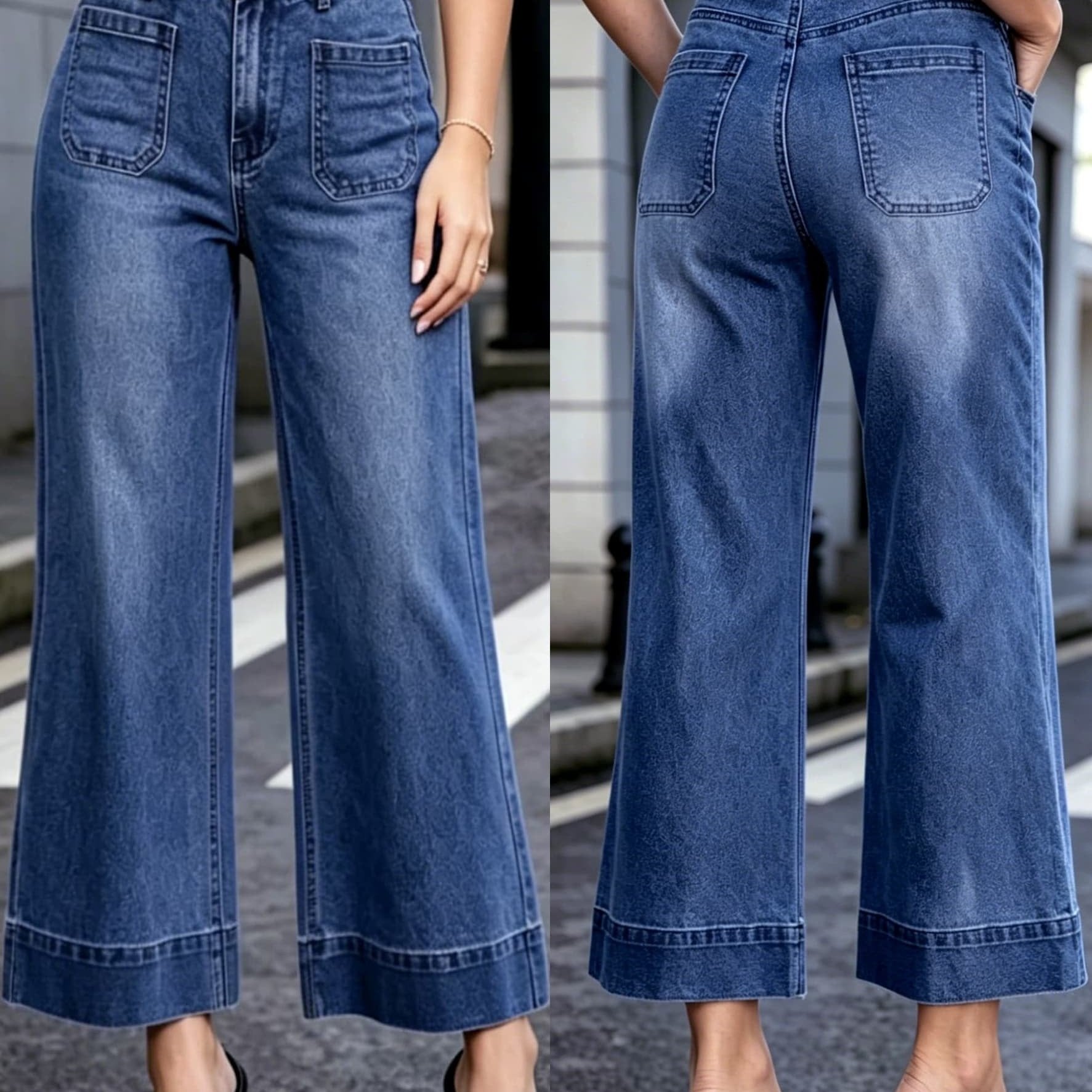 Cropped Schlagjeans mit hoher Taille im Wide-Leg-Schnitt