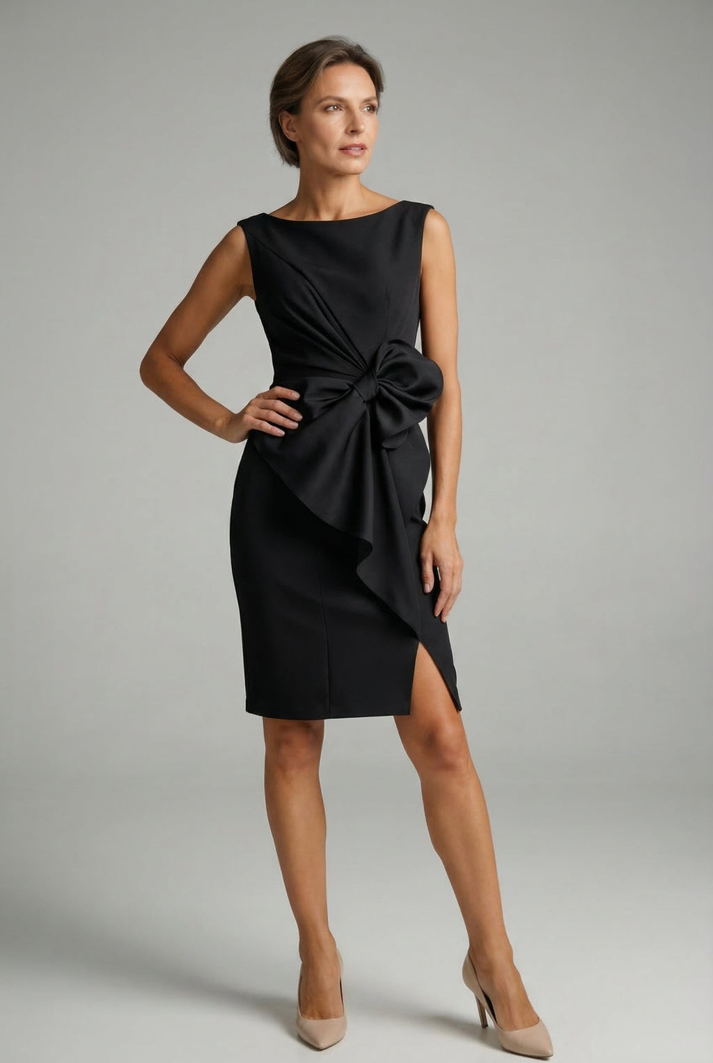 Bow Waist Sleeveless Cocktail Midi Dress