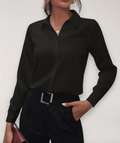 Bluse Schwarz Knopfleiste tailliert
