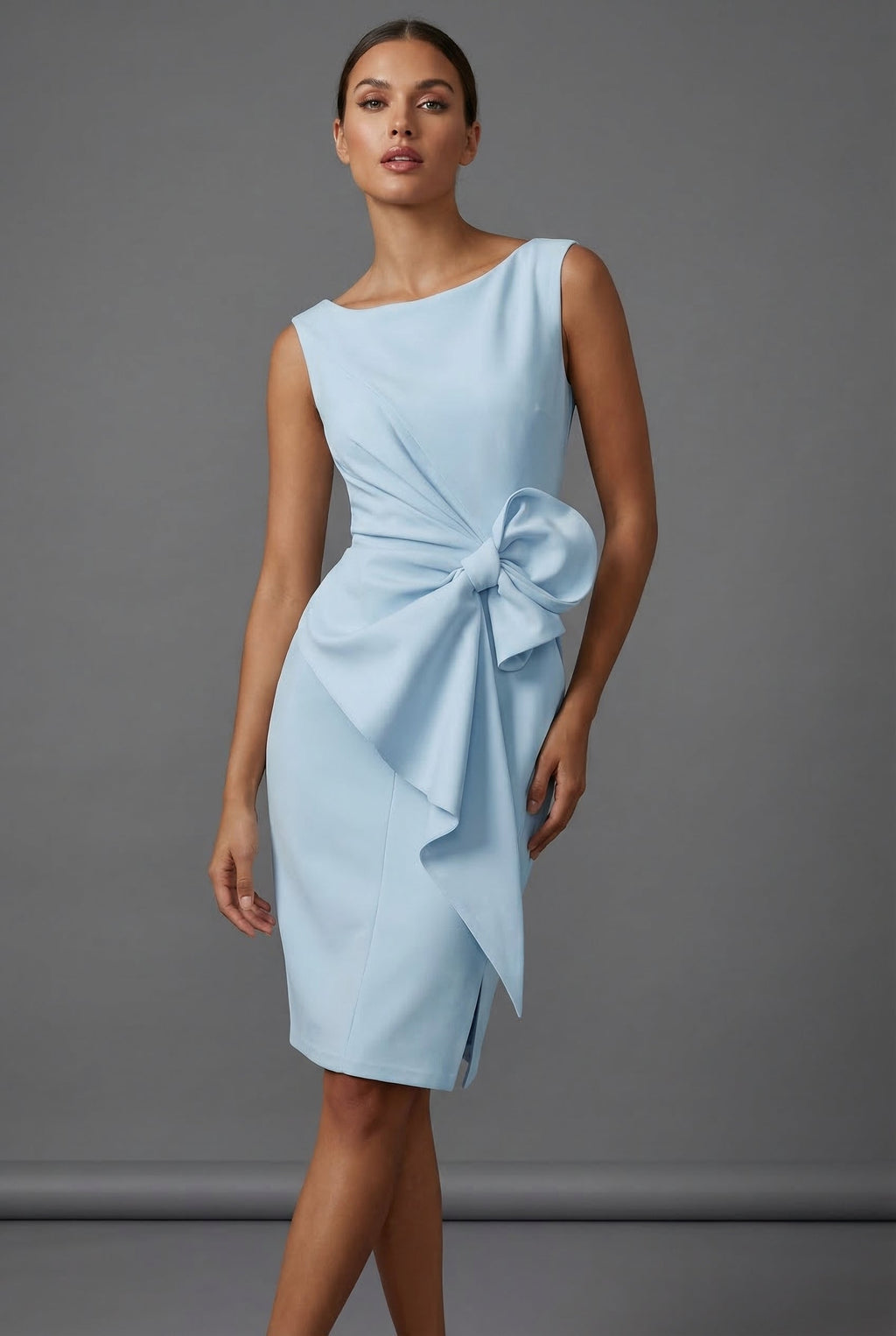Bow Waist Sleeveless Cocktail Midi Dress