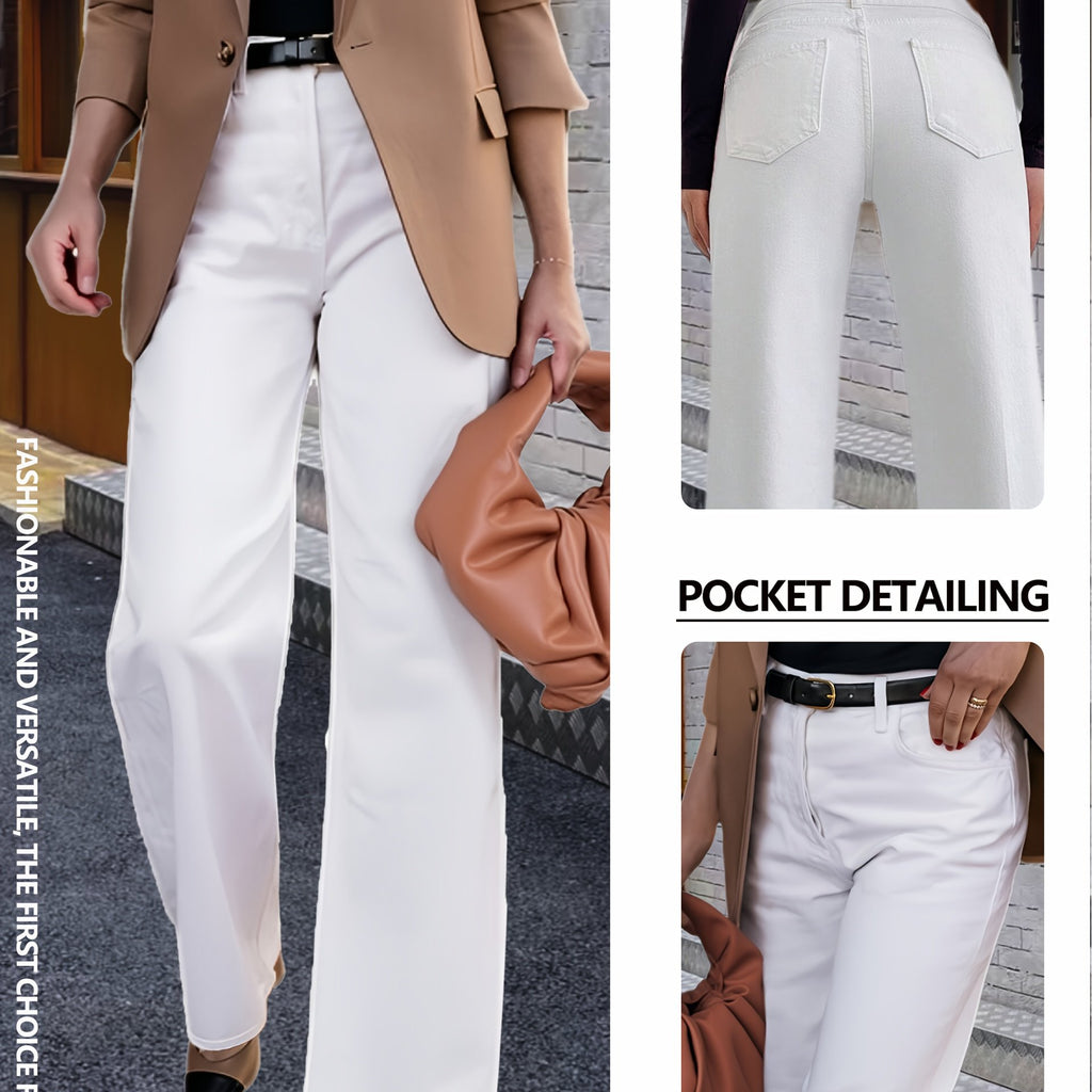 Weiße Wide-Leg Jeans mit hoher Taille und mehreren Taschen