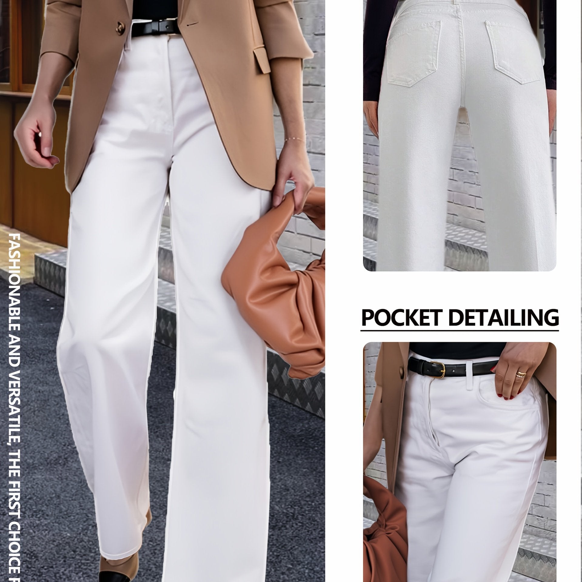 Weiße Wide-Leg Jeans mit hoher Taille und mehreren Taschen