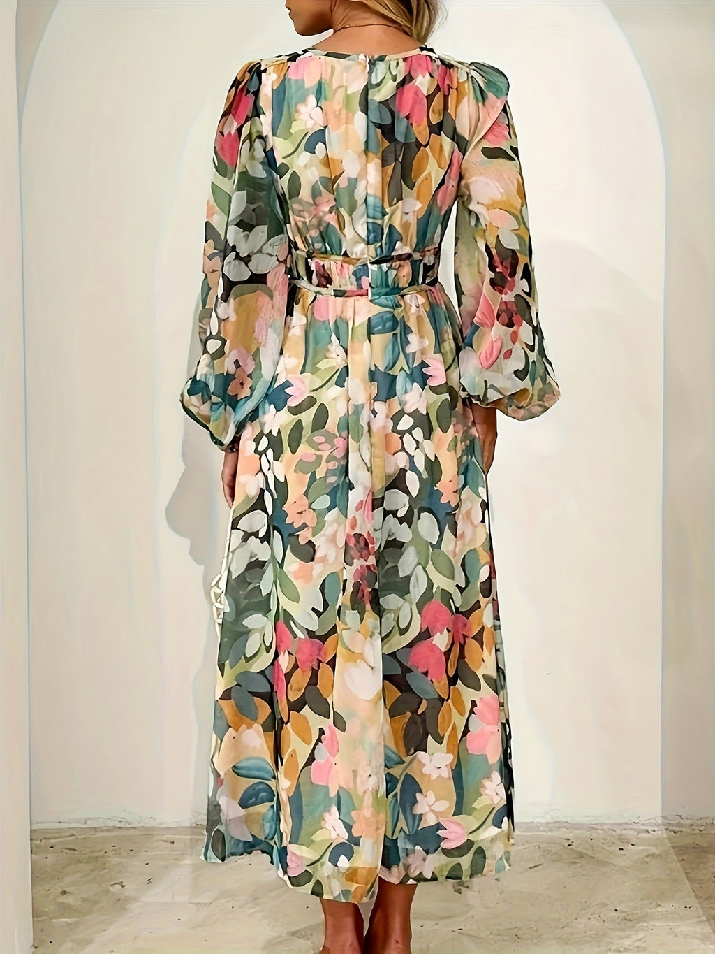 Floral Print Long Sleeve Wedding Guest Midi Dress