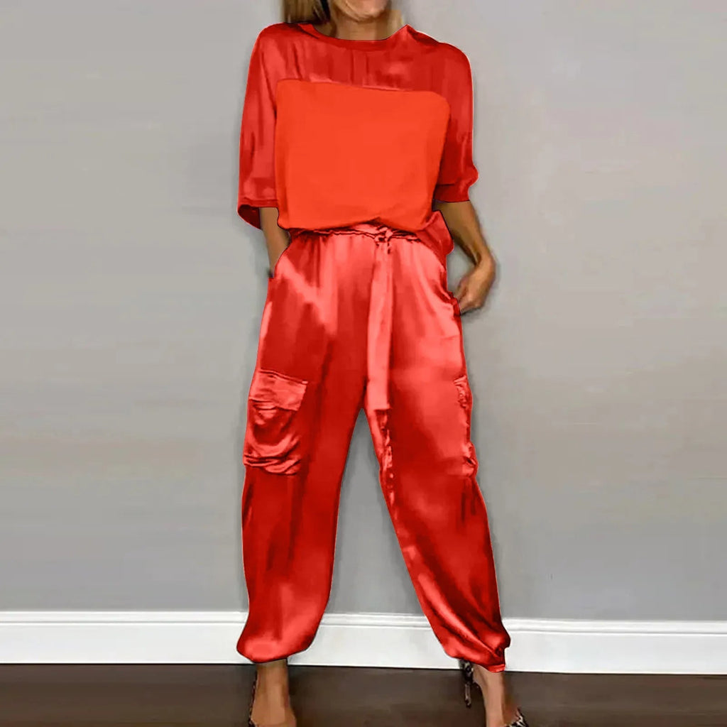 Zweiteiler Satin Bluse Orange