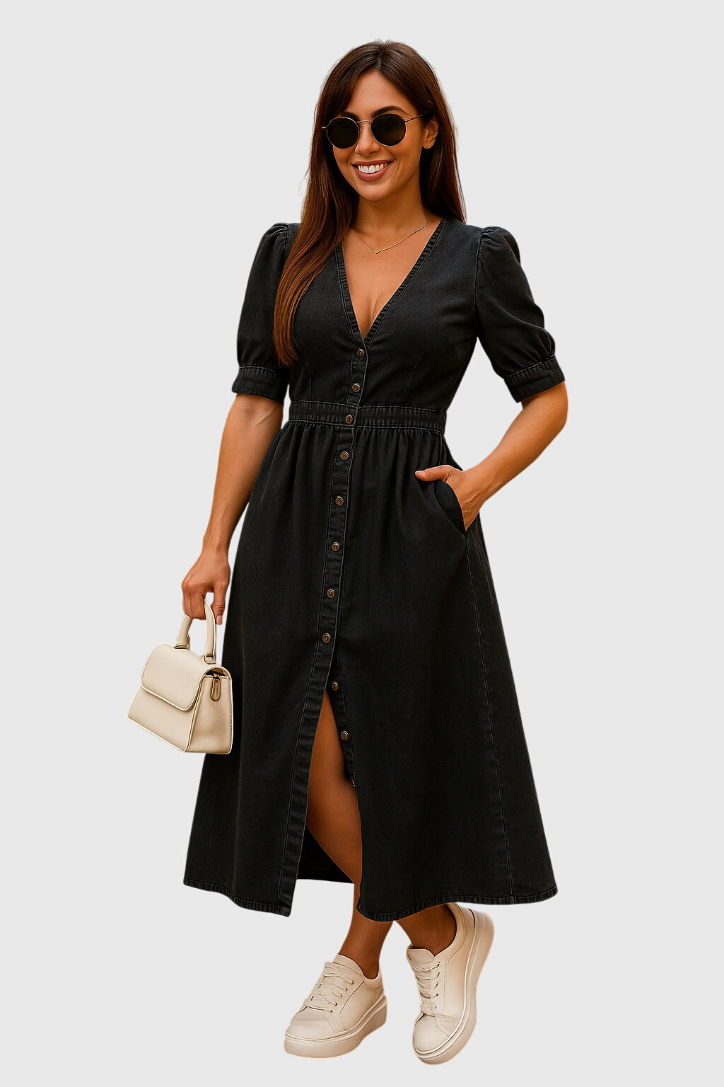 Tailored Waist Casual Denim Dress