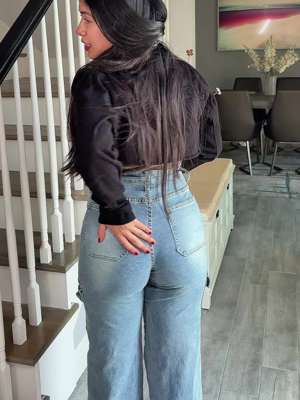 Lässige Cargo Jeans mit Kordelzug und vielen Taschen