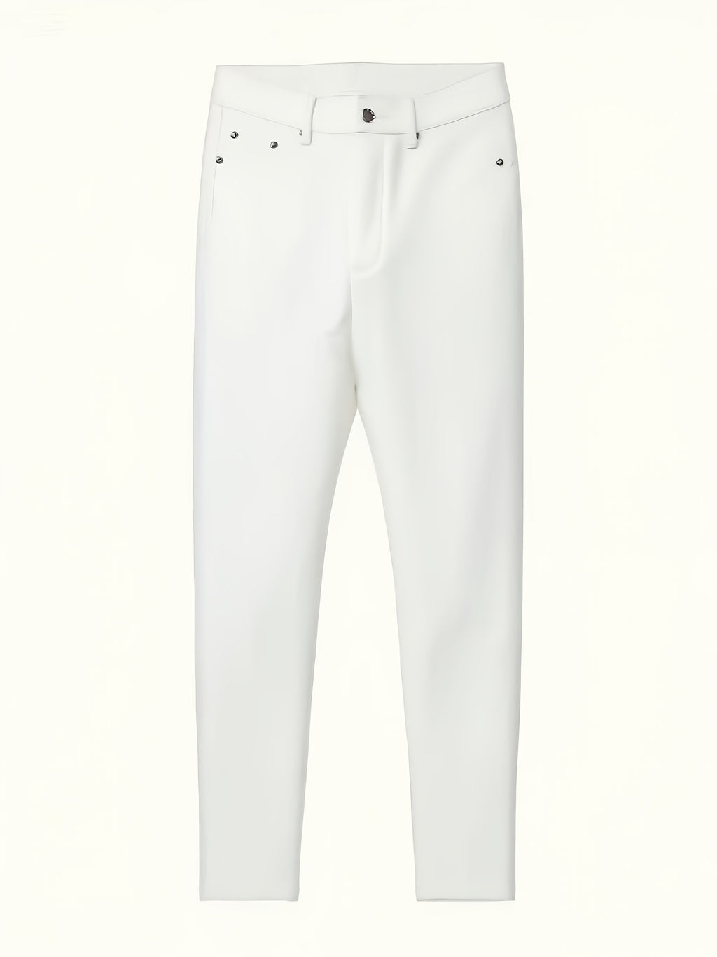 Weiße Slim-Fit Jeans mit Nieten und mittlerer Bundhöhe