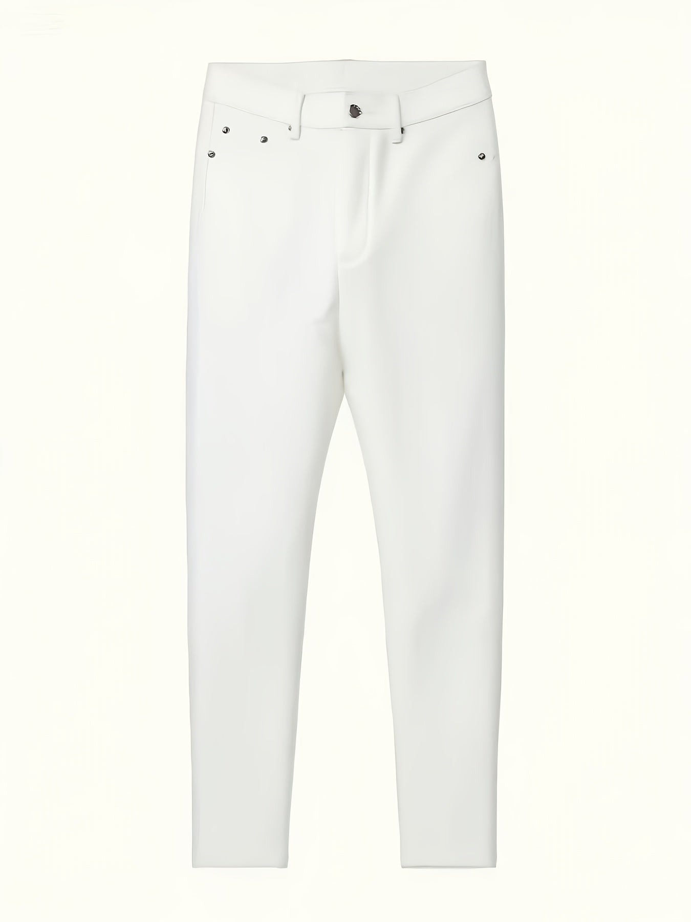 Weiße Slim-Fit Jeans mit Nieten und mittlerer Bundhöhe