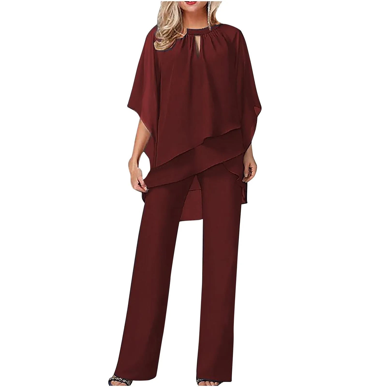 Chiffon Batwing Wide-Leg Trouser Suit