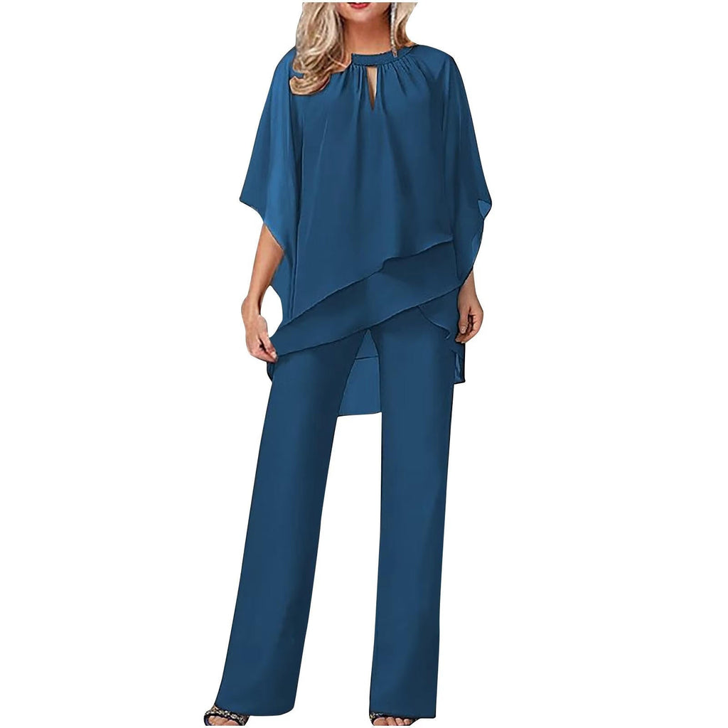 Chiffon Batwing Wide-Leg Trouser Suit