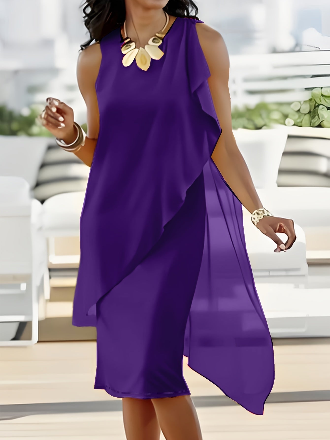 Sleeveless Chiffon Faux Two-Piece Irregular Hem Dress
