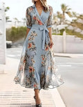 Lapel Collar Printed Wedding Guest Midi Dress