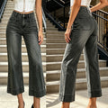 Cropped Wide-Leg Jeans mit hoher Taille und aufgesetzten Taschen