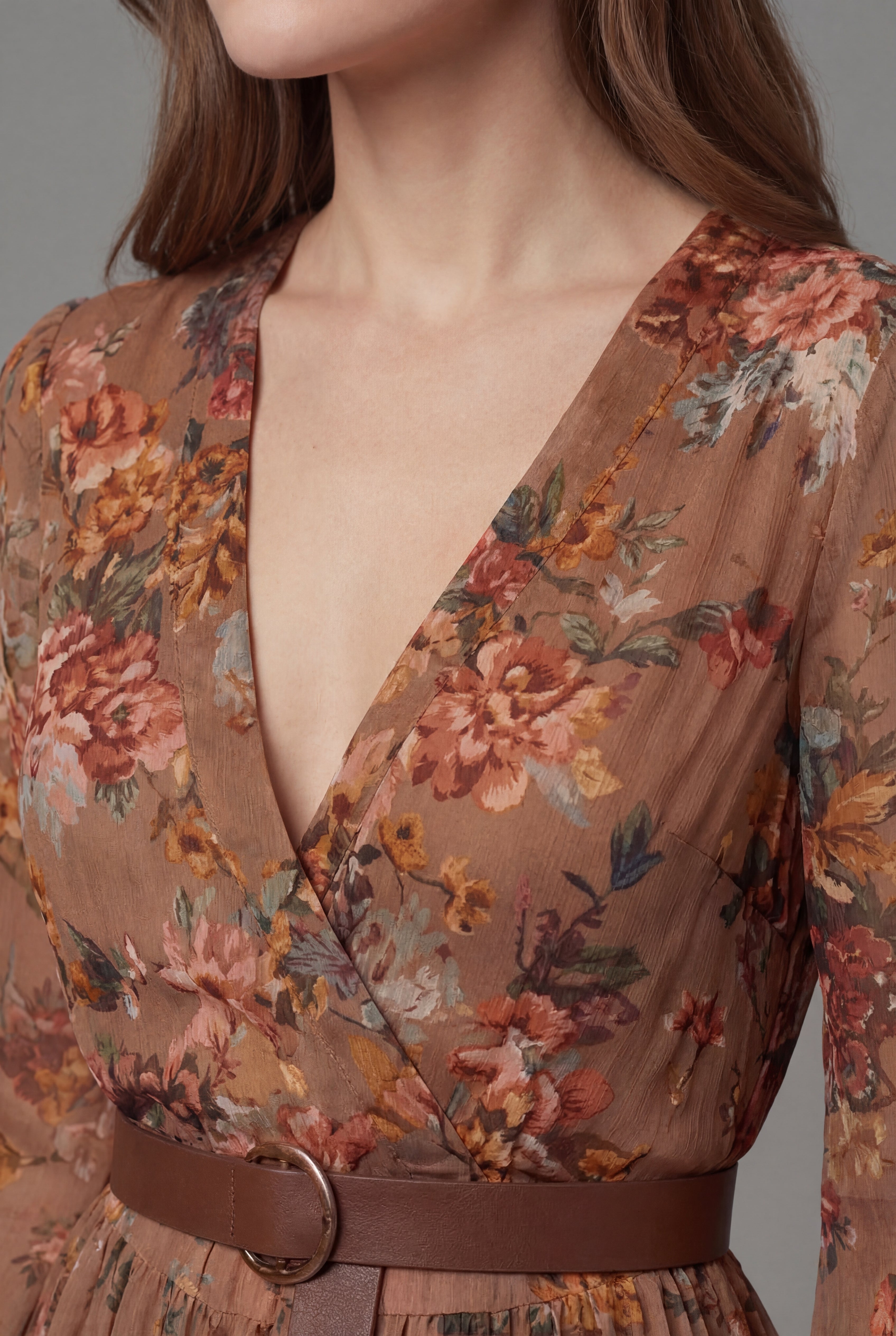 Floral V-Neck Long Sleeve Boho Maxi Dress