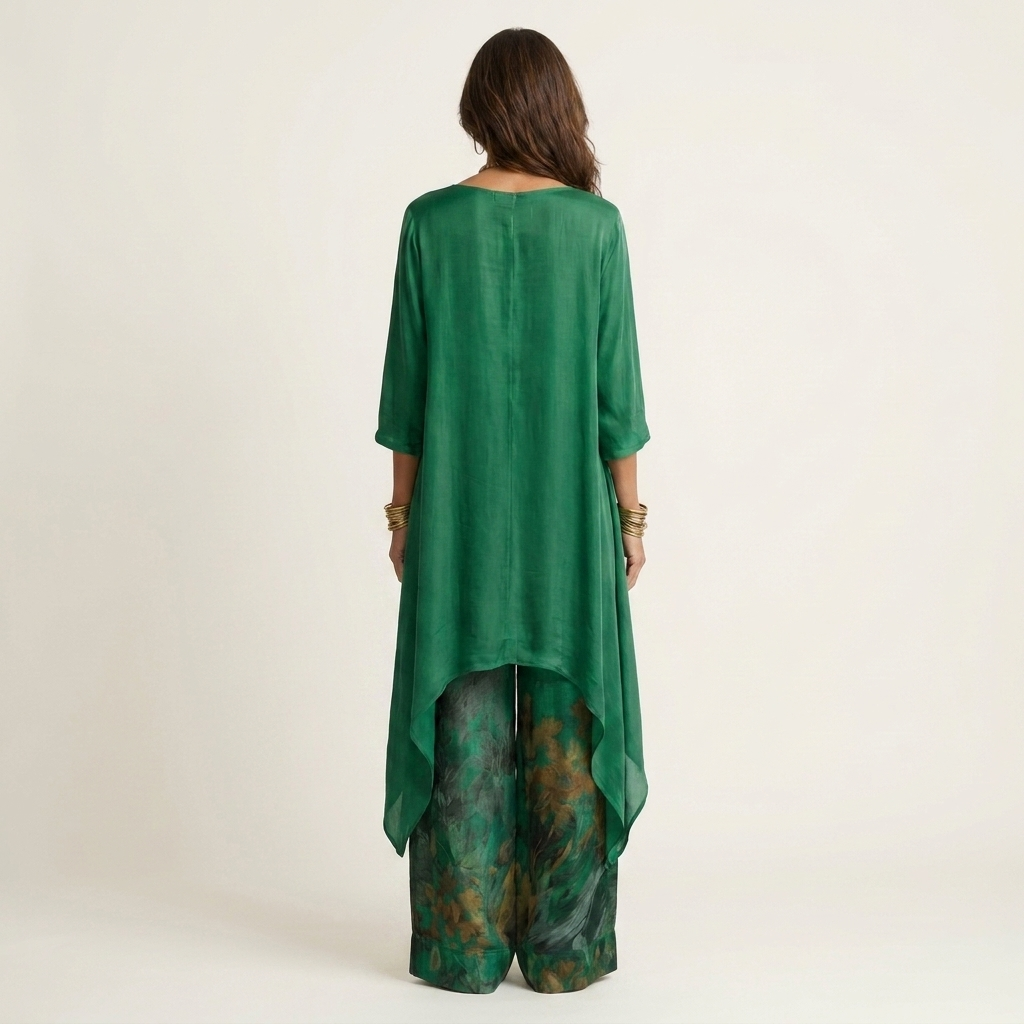 Cotton-Silk Two-Piece Set with Asymmetric Tunic