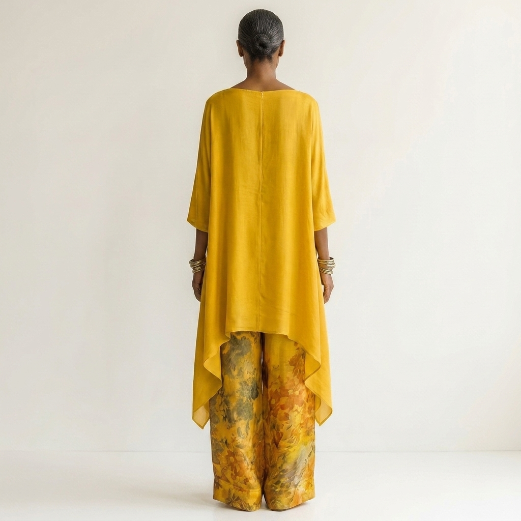 Cotton-Silk Two-Piece Set with Asymmetric Tunic