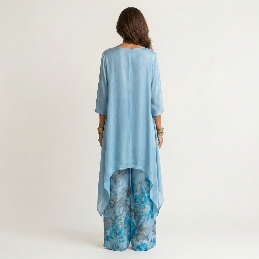 Cotton-Silk Two-Piece Set with Asymmetric Tunic