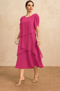 Kleid Chiffon Midi Lagen Rosa