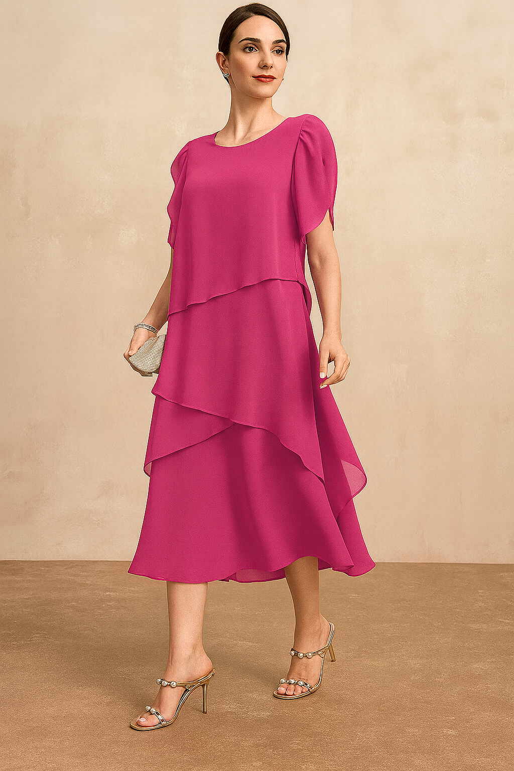 Kleid Chiffon Midi Lagen elegant