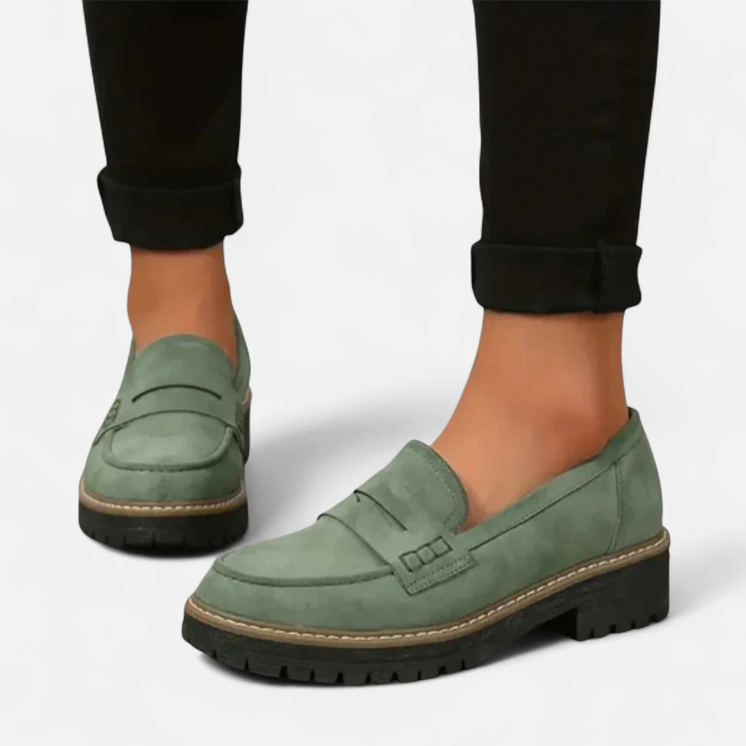 Loafer Slipper Grün mit Chunky-Sohle