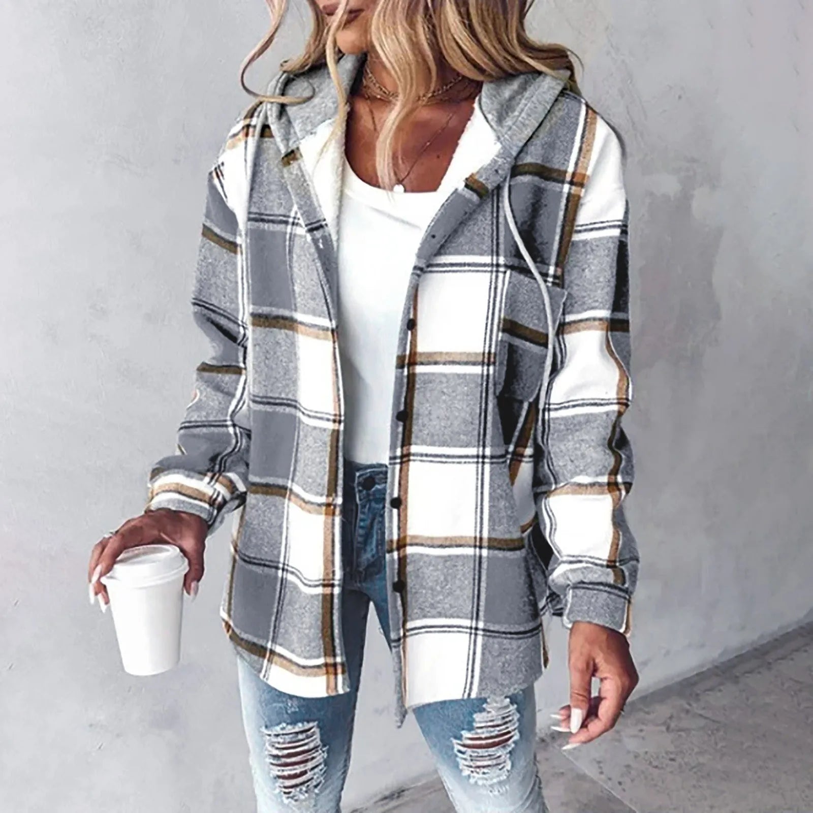 Annika | Damen Winter Freizeit Karo Hoodie Jacke