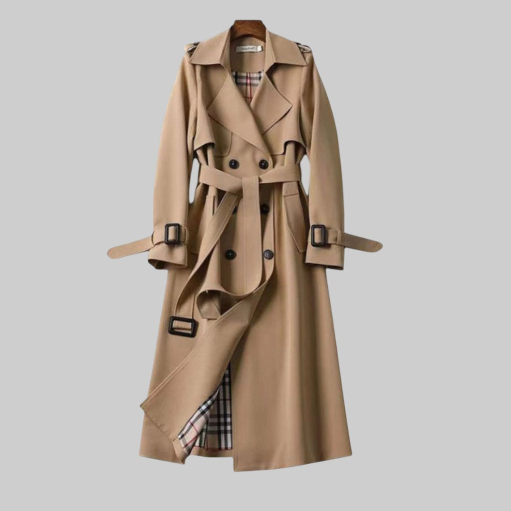 Trenchcoat lang Doppelreiher Beige